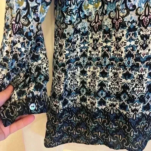 J. JILL Blouse Top Tunic Shirt Boho Blue Lightweight Split Neck Size Large - Picture 2 of 5